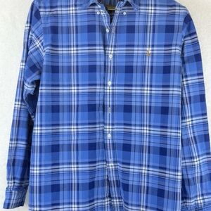 Ralph Lauren Brown Horse Sign Blue Plaid Button Down Shirt Classic Fit XL Size